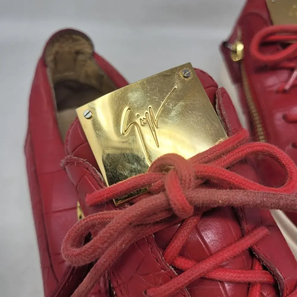 Giuseppe Zanotti Shoes EU40 US7 Red Leather Croc Embossed Low Top Lace Up Italy‎